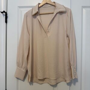 New York & Company Cream Blouse with Pearl Details